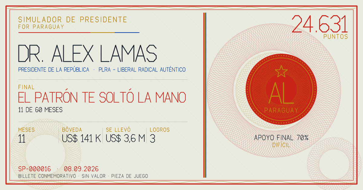 Billete conmemorativo de Dr. Alex Lamas, final: El Patrón te soltó la mano